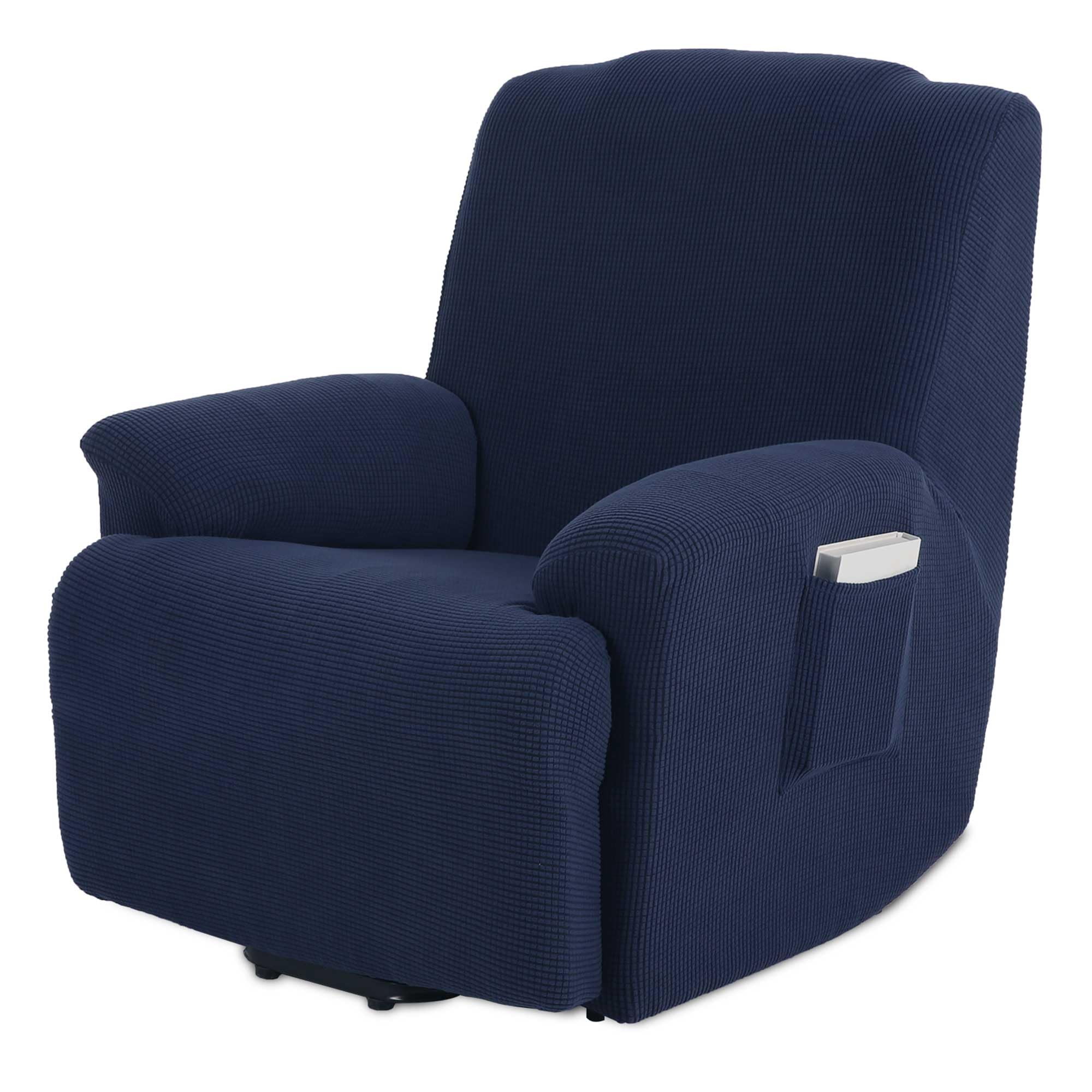 TIANSHU Copripoltrona a 1 posto, rivestimento per sedia a sdraio e poltrona TV, elastico antiscivolo, tessuto morbido (blu scuro)