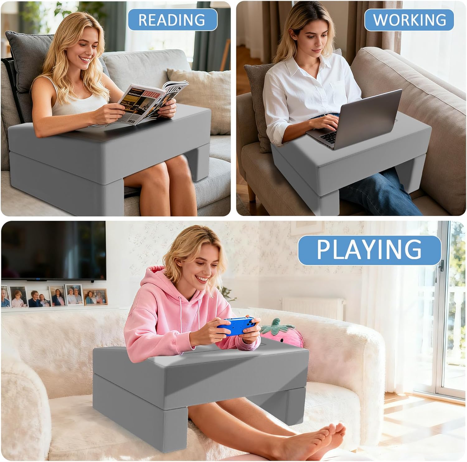 Machine Washable Lap Desk Pillow with Removable Cover Adjustable Angle Gaming & Reading Pillow for Teens Adults Multipurpose Laptop Bed Tray with Arms for Working, Napping Crafts (2)