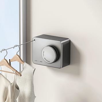 MUSTORN Retractable Clothesline Indoor, Non-Sagging Outdoor Clothes Line Retracting Heavy Duty Clothes Drying Laundry Line Wall Mounted Stainless Steel Line-13.8 FeetsGray