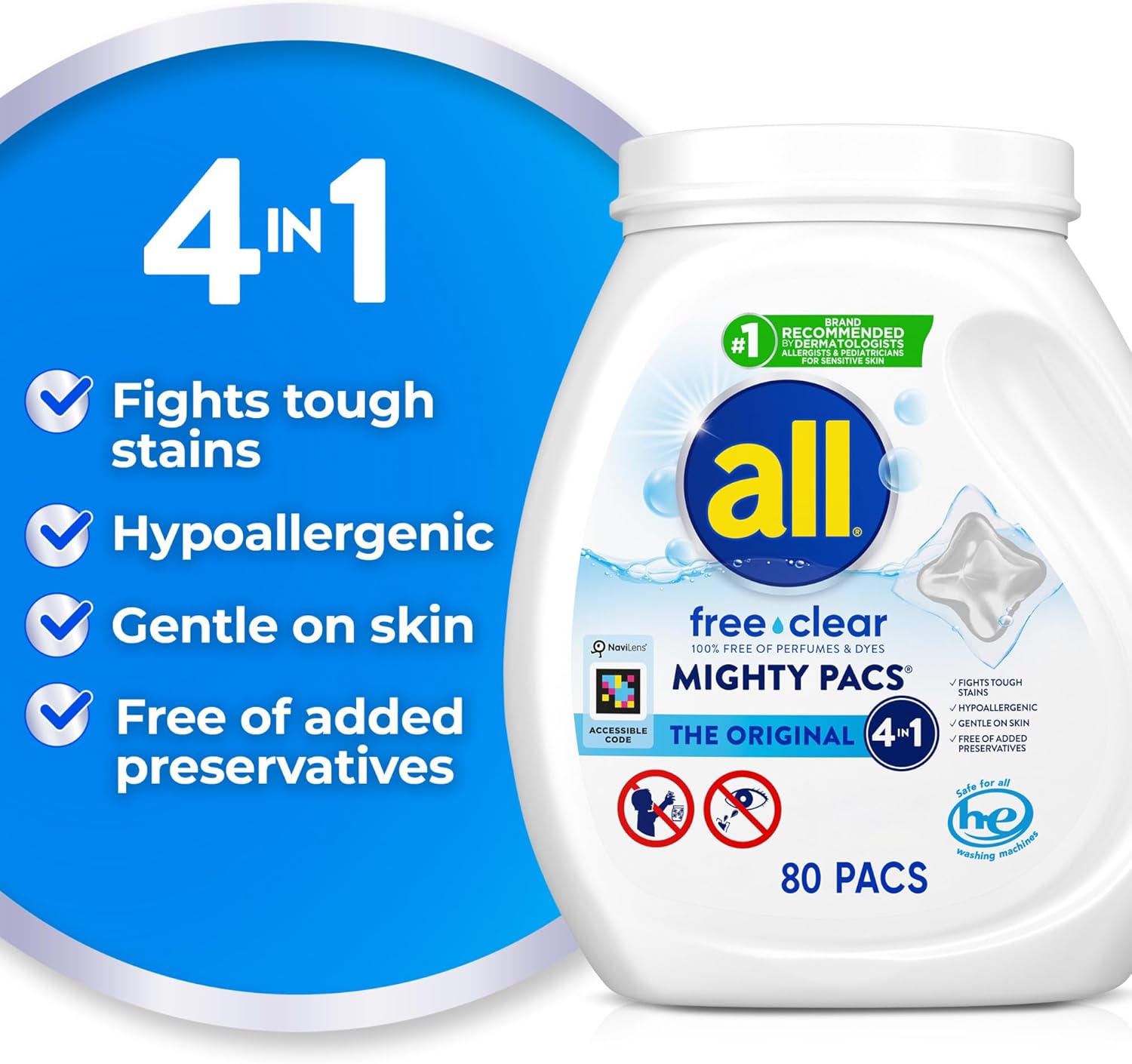 all Unit Dose Laundry Detergent, Mighty Pacs, Free Clear, 80 Count - Image 2