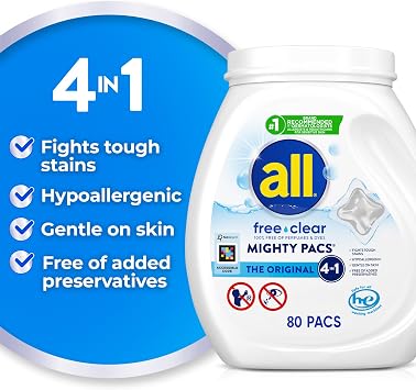 all Unit Dose Laundry Detergent, Mighty Pacs, Free Clear, 80 Count