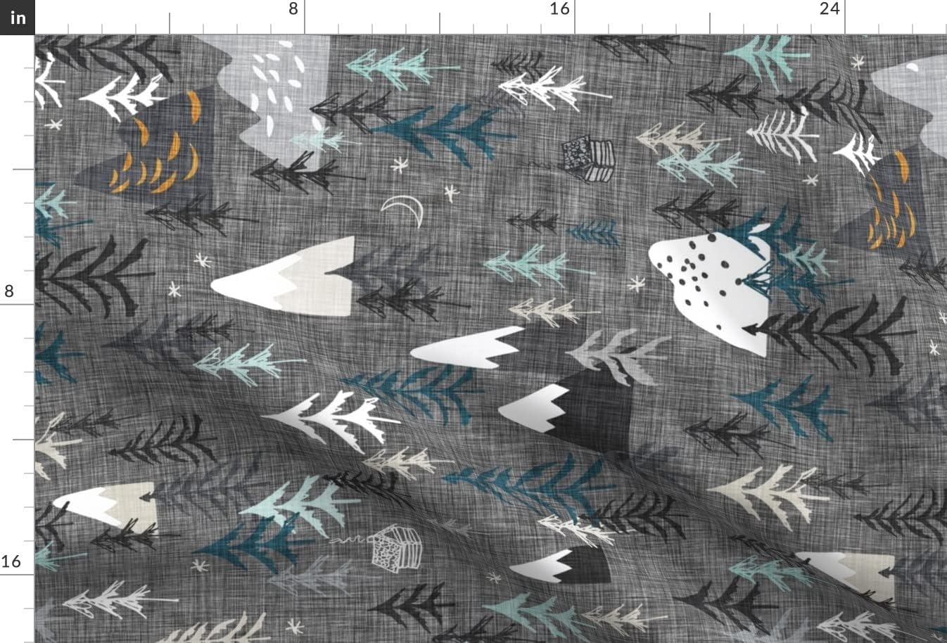 Spoonflower Fabric - Forest Peaks Large Charcoal Woodland Mountains Gray Rotated Mountain Printed on Upholstery Velvet Fabric Fat Quarter - Upholstery Home Decor Bottomweight Apparel