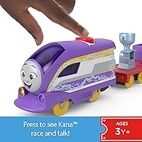 Vista 2 de Thomas & Friends Tren de juguete motorizado parlante locomotora Kana con sonidos, frases y vagón de carga para juego de simulación preescolar, niños