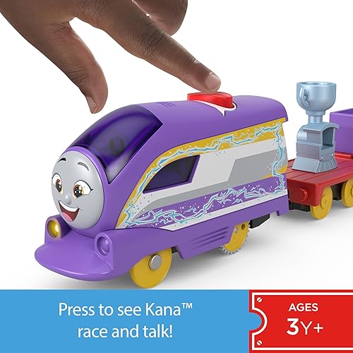 Miniatura 2 de Thomas & Friends Tren de juguete motorizado parlante locomotora Kana con sonidos, frases y vagón de carga para juego de simulación preescolar, niños