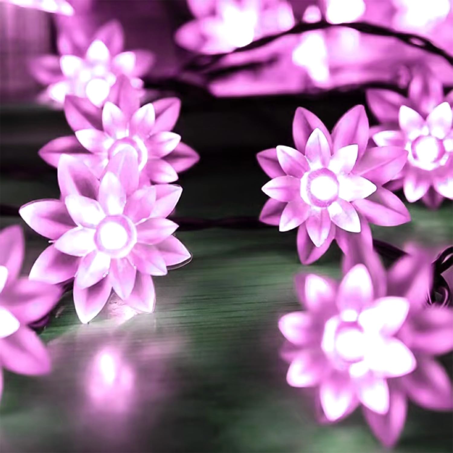 ITICdecor Solar Flower String Lights Outdoor Waterproof 50 LED Upgraded Flower Fairy Light for Garden Fence Patio Yard Christmas Tree Lawn Party (): Pink