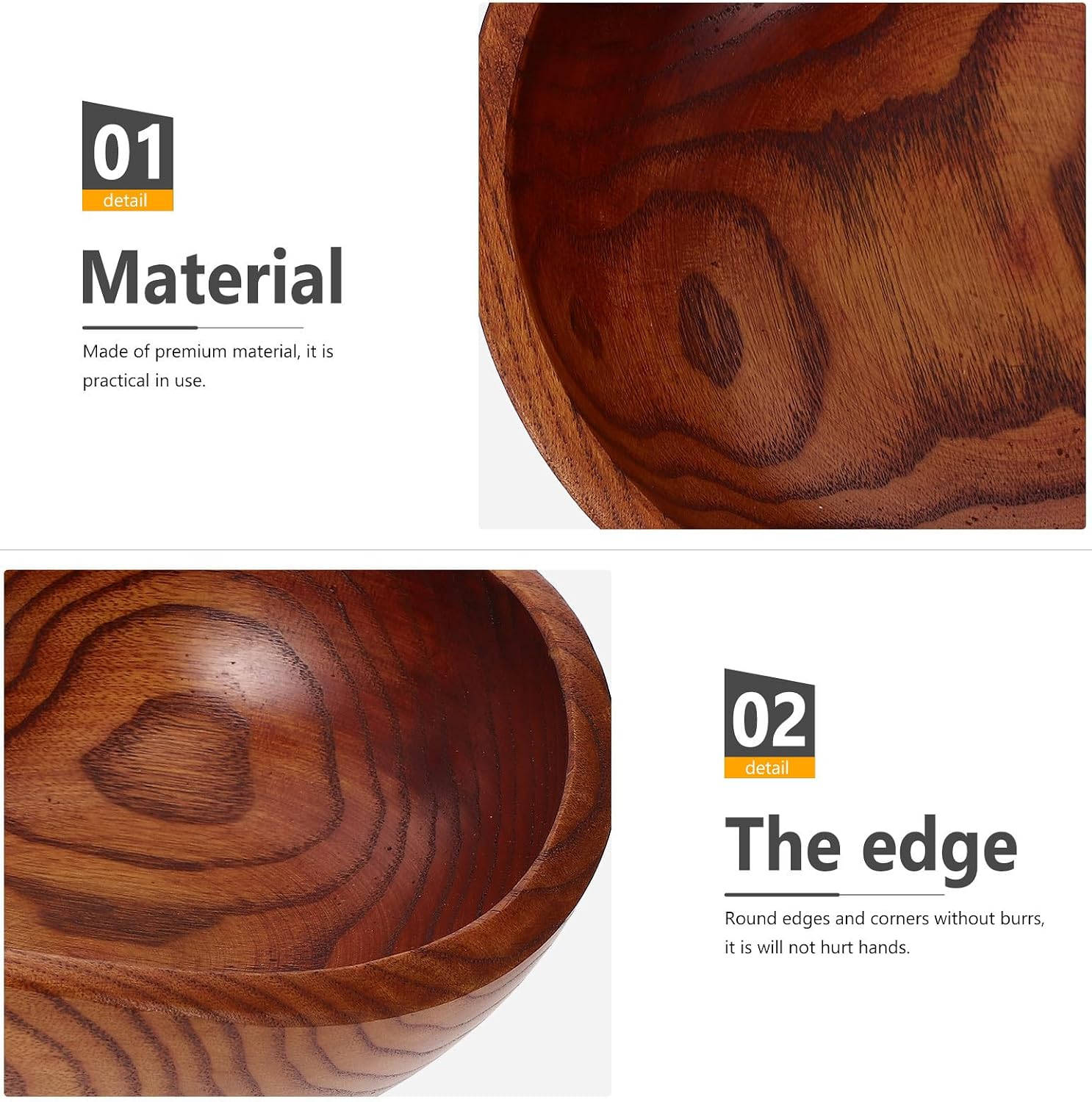 Large Wooden Salad Bowl for Serving Soup and Fruit in Brown Wood | Smooth Edges, Easy to Clean, Practical Anti Scald Design, Bars Restaurants