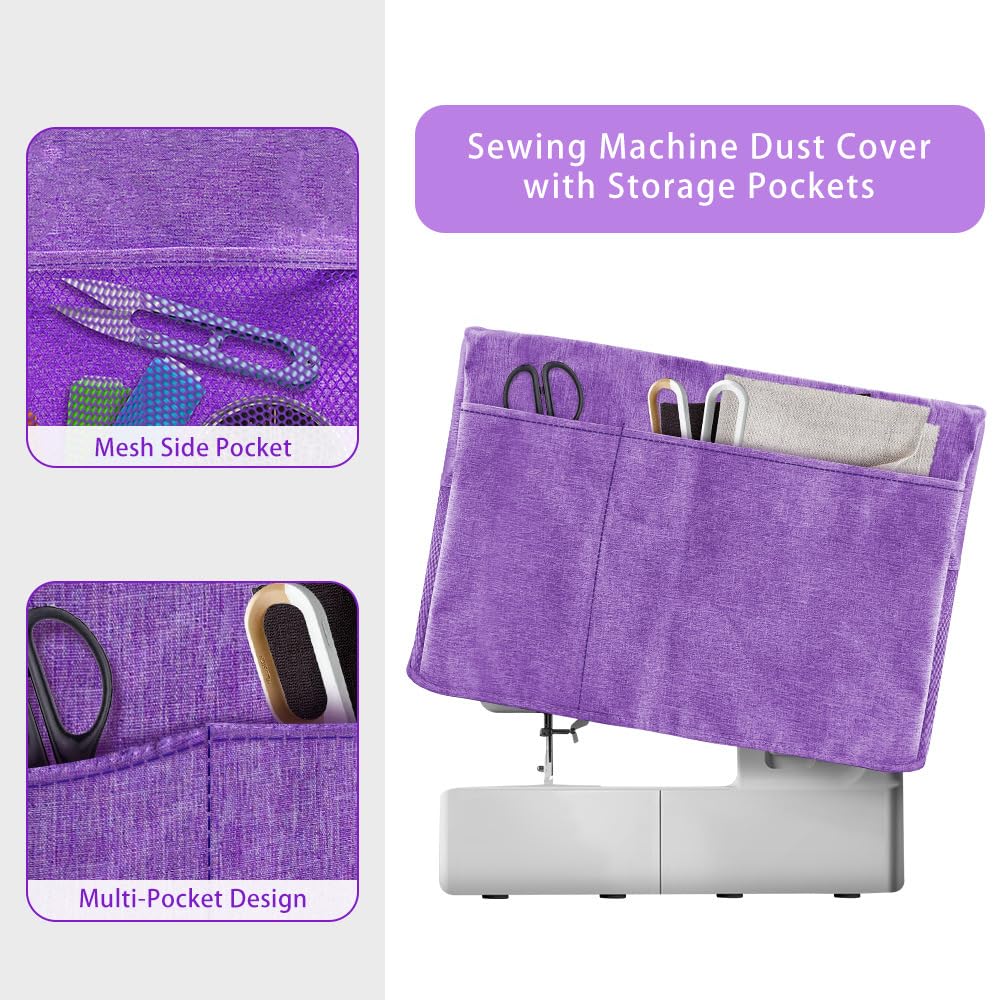 Oaygat Sewing Machine Cover with Storage Pockets - Foldable Dust Cover for Domestic Machines, Purple - Image 3