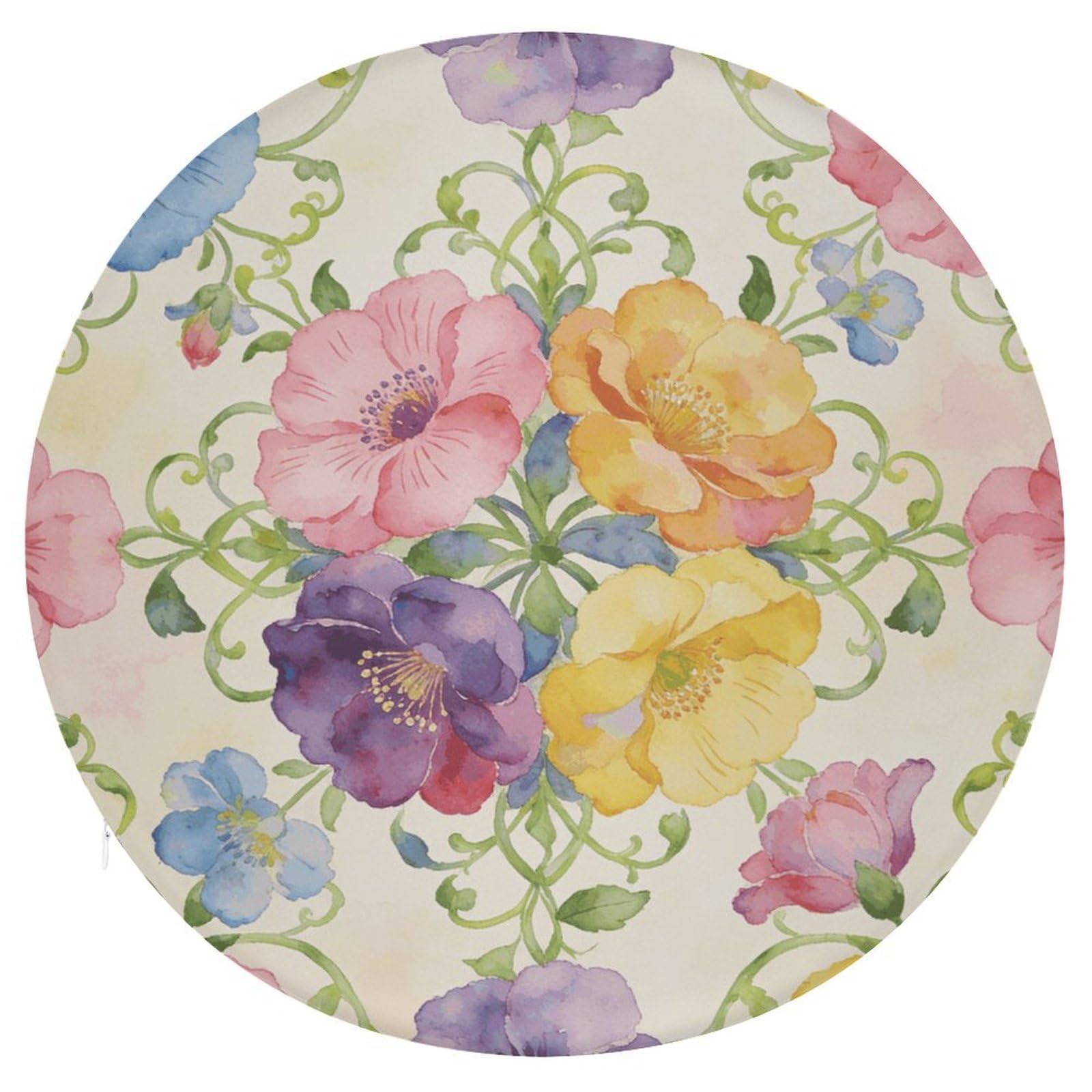 Cojín circular suave de 15.3 pulgadas con estampado floral de vides 1