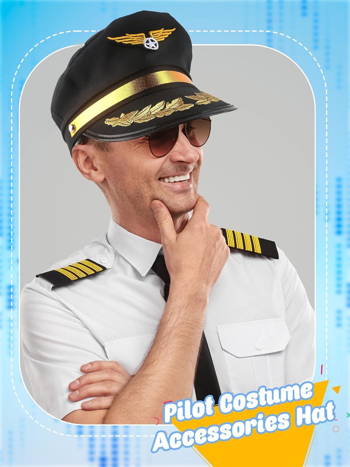 8 Pcs Adult Pilot Hat Black Airline Captain Hat Airplane Pilot Cap for Men Women Halloween Party Cosplay Supplies Costume Accessories - Image 4