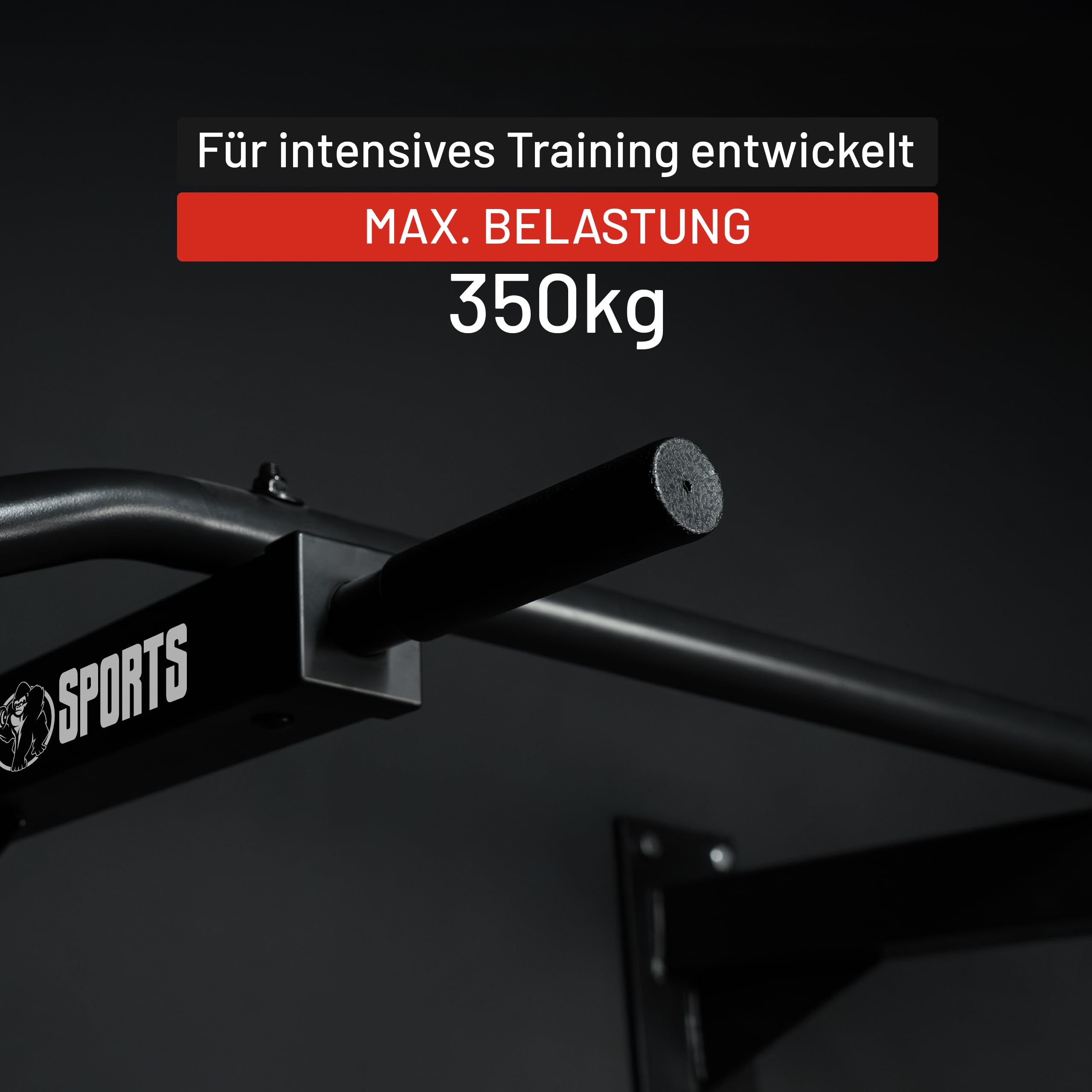 GORILLA SPORTS® Barra per Trazioni – per Parete, a Muro, Antiscivolo, con/senza Banda Resistenza, Max 350kg, Acciaio, Nero/Bianco – Pull Up Bar, Sbarra di Sollevamento, Multifunzione, Fasce Elastiche