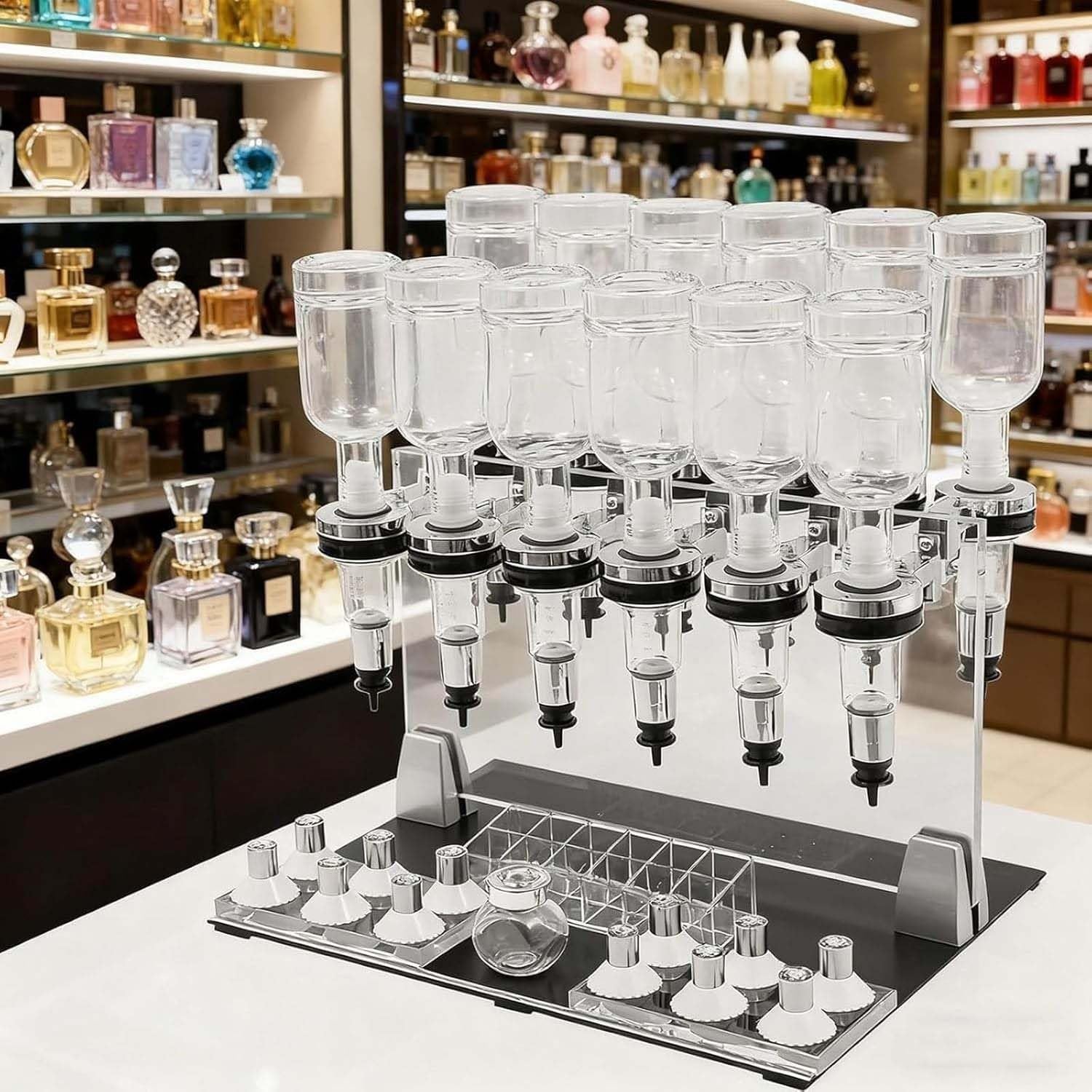 Zestaw Ręcznych Dozowników Perfum Do Baru, Perfumy Maszyna Do Napełniania Z 12 Butelkami I Kubeczkami Do Testowania Zapachu, Regulowany Przepływ, Idealny Do Kolekcji Osobistych
