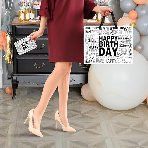 Miniatura 6 de Bolsa grande de regalo de cumpleaños en blanco y negro de 13 pulgadas con papel de seda y tarjeta para hombres y mujeres cumpleaños