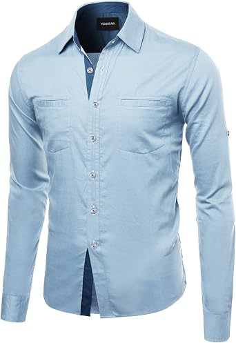 Youstar Mens Quality Casual Long Sleeve Denim Shirt