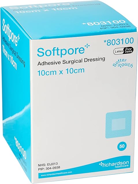 Softpore 99XX0047 Adhesive Surgical Dressing, 10cm x 10cm, Pack of 50