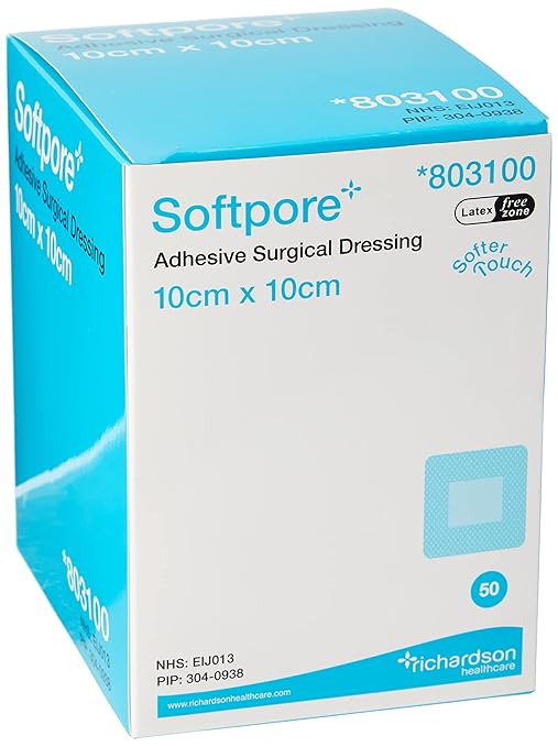 Softpore 99XX0047 Adhesive Surgical Dressing, 10cm x 10cm, Pack of 50