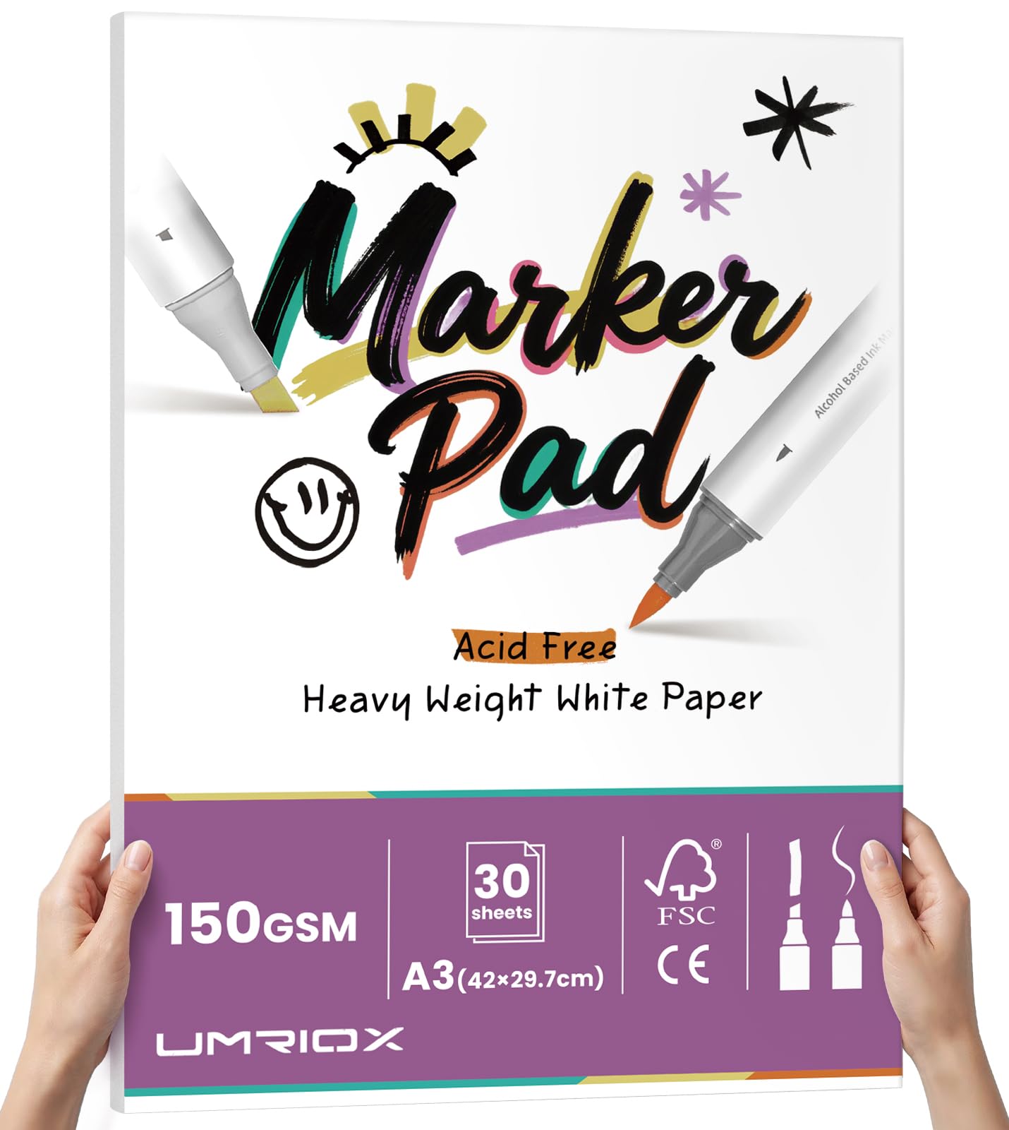 A3 Marker Sketchbook 150gsm,30 Sheets Double-Sided Bleedproof Marker Pad