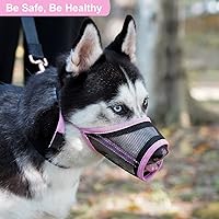 Vista 7 de Bozal para perro, bozal de malla para perros pequeños, medianos y grandes, bozal suave para evitar que muerdan, bozal ajustable y transpirable