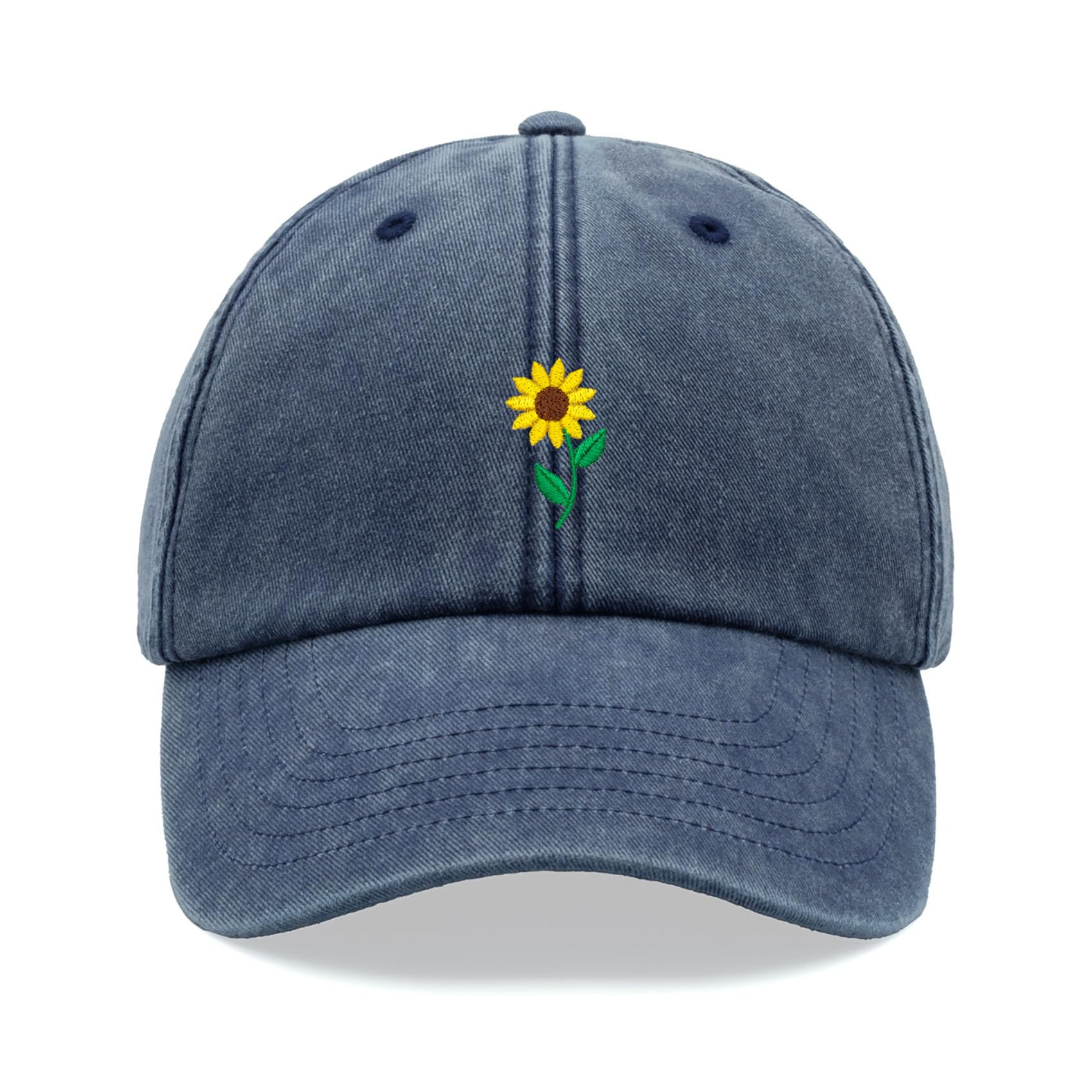 Cap Base Unisex Blue Denim Sunflower Baseball Cap Vintage Washed Dad Hat Adjustable