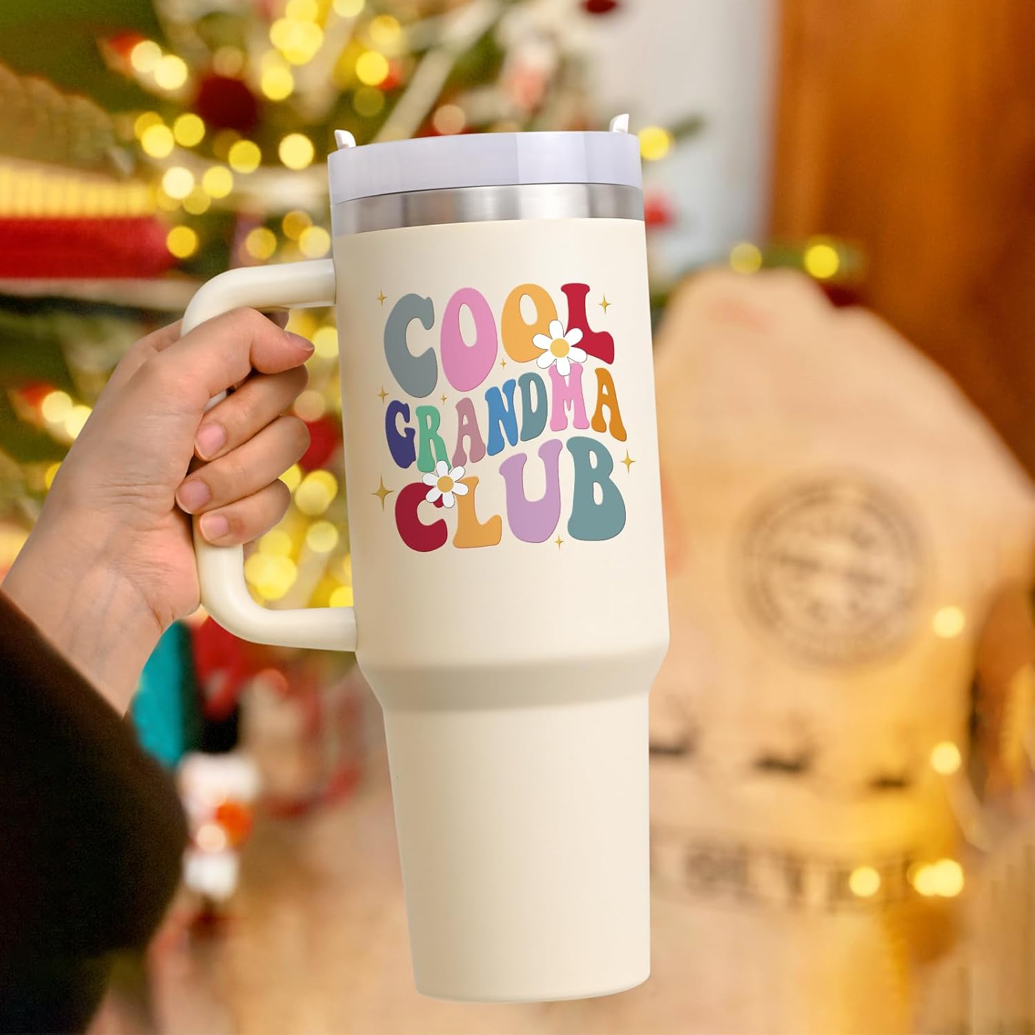 LiqCool Grandma Christmas Gifts, 40 Oz Cool Grandma Club Tumbler with Handle, Best Grandmother Gifts from Grandkids Granddaughter for Birthday Mother's Day(Cream) - Image 6