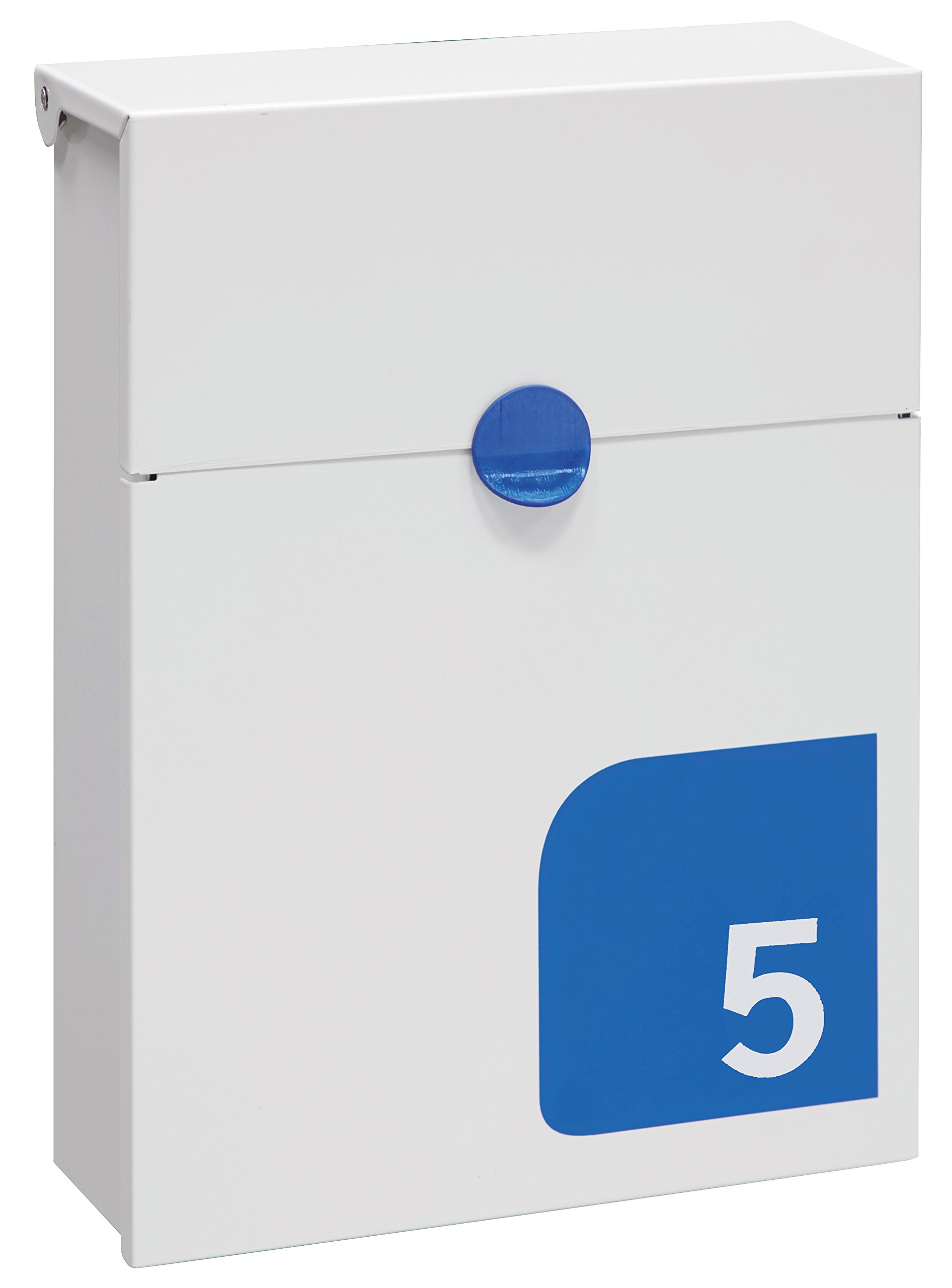 ARREGUI Tondo S E6721-BLU Buzón Exterior de Acero Tamaño S (Correo DIN A5) | Buzón de Pared Pequeño | con Cerradura de Buzón Tapada | Antilluvia | con Nº de Vivienda Personalizable | Blanco y Azul