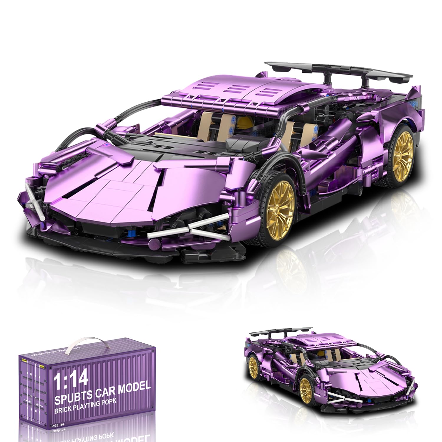 Minxtech Supersportwagen Bausteine Sets, 1280 Teile Technik Sportwagen Modell Bauset Auto Spielzeug, 1:14 Rennwagen Modell Bausteine Bausatz, Kompatibel mit Mainstream Marken - Lila