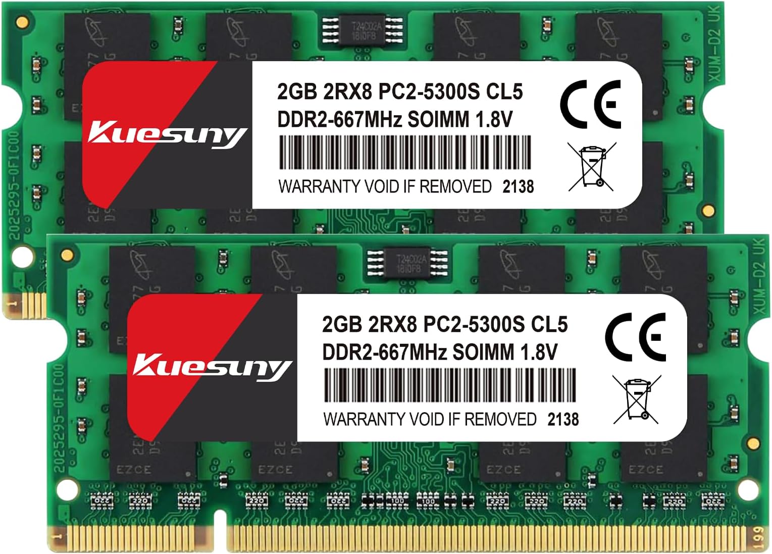 4GB Kit (2GBX2) DDR2 667 sodimm RAM, Kuesuny PC2-5300 / PC2-5300S CL5 200-Pin Non-ECC Unbuffered Notebook Laptop Memory Modules