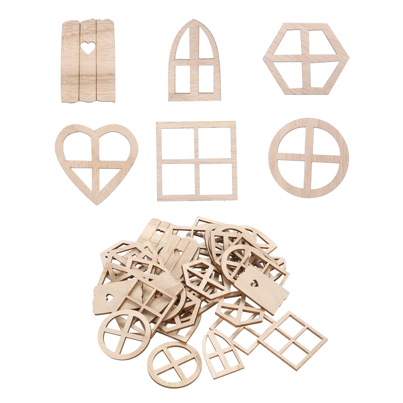 YELARXI 100Pcs Wooden Fairy Door Window, Dollhouse Wooden Windows Fairy House Accessories for DIY Crafts Miniature Garden Buildings Tree Home Decor, Natural Color