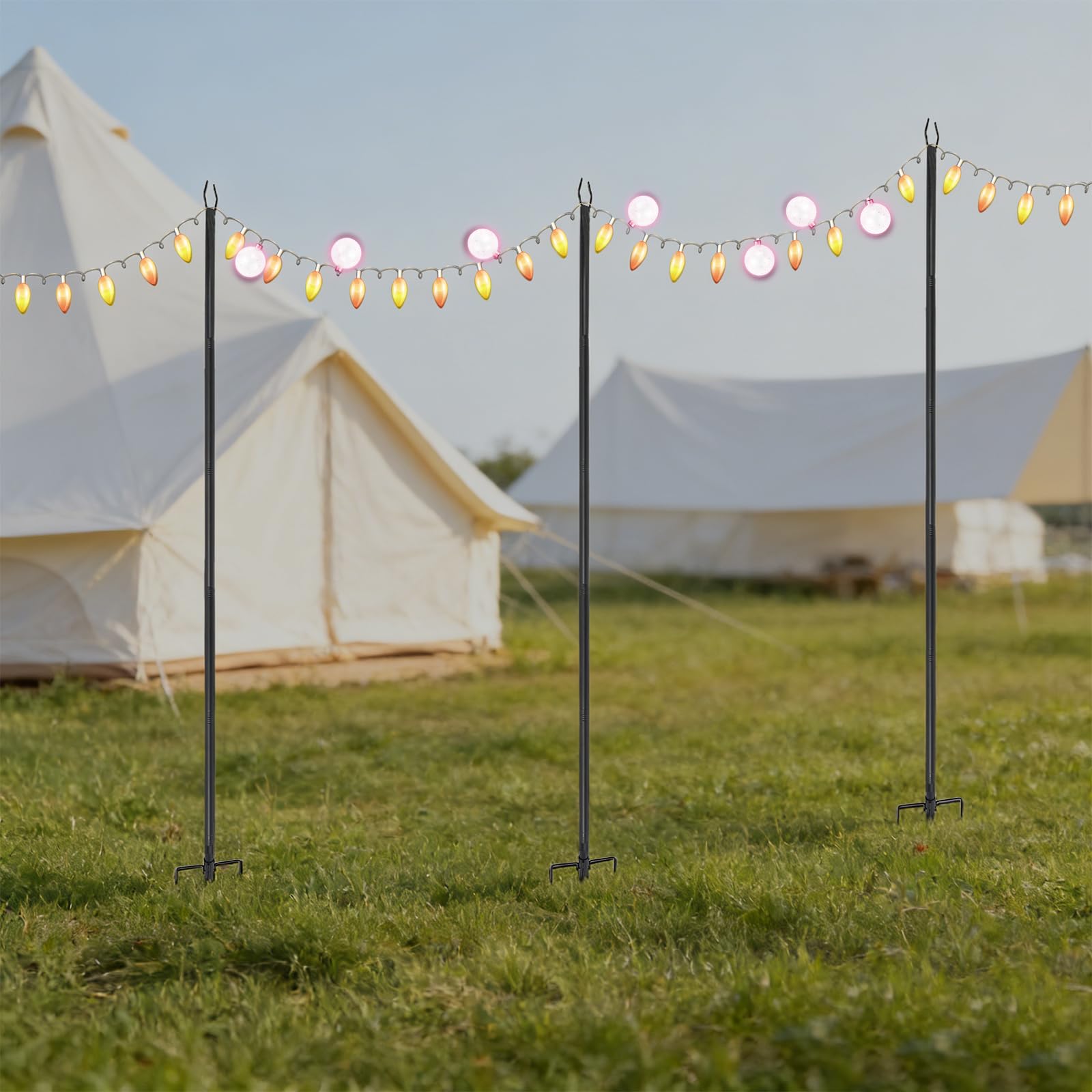 Juego de 4 barras de luces de 3 m, soporte de hierro para exteriores con 5