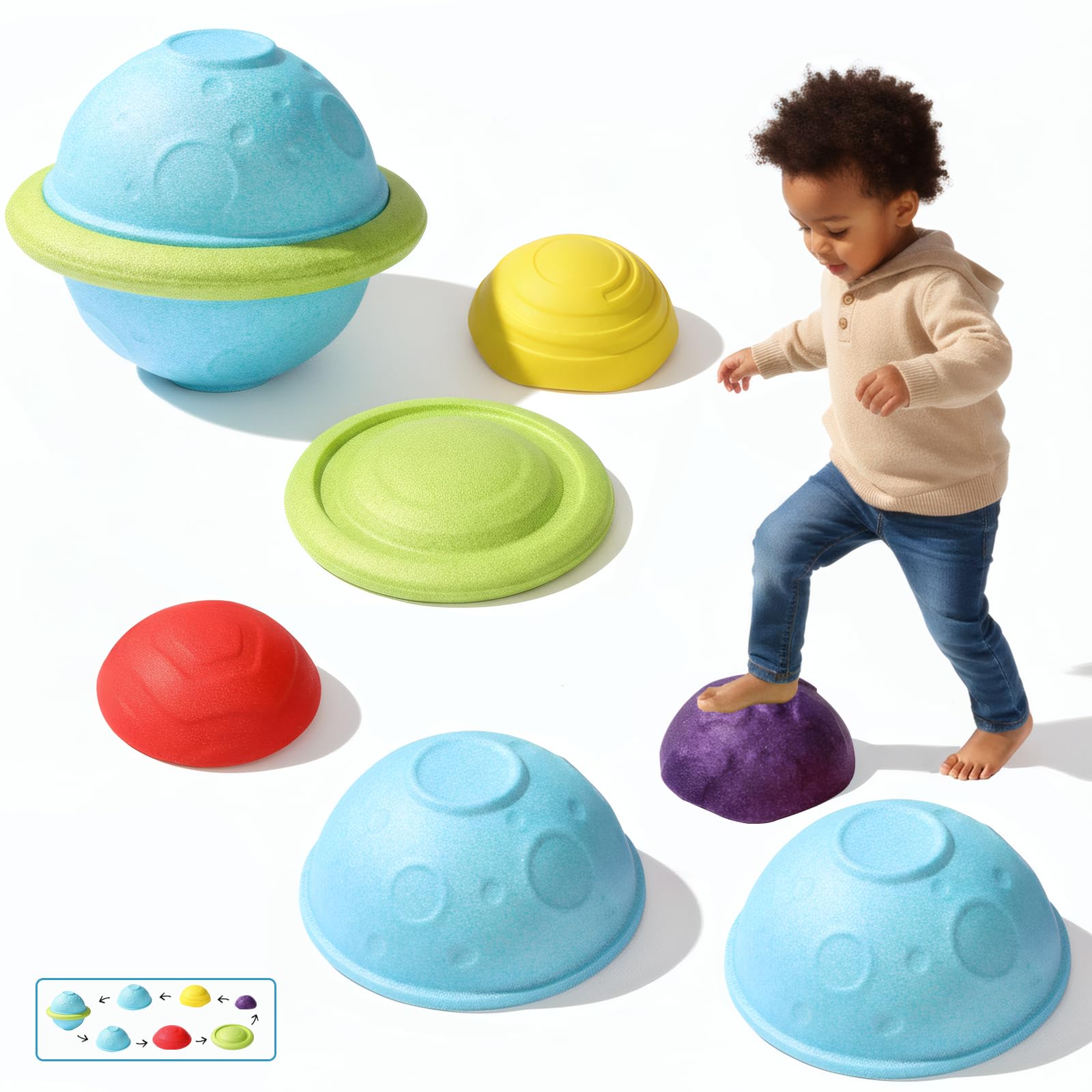 Stepping Stones for Kids 6PCS EPP River Stones with 3 Mini Planet Ball