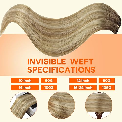 Miniatura 3 de Full Shine Extensiones de cabello humano de 22 pulgadas para coser, castaño a rubio miel, mezcla de rubio platino, 3.70 oz