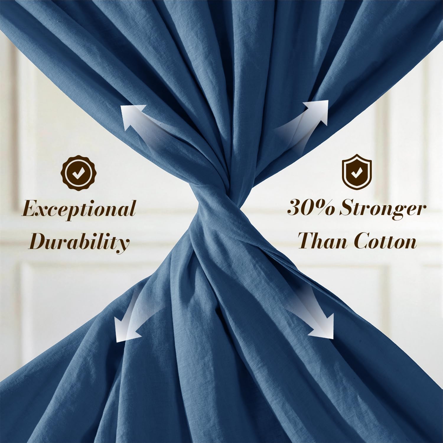 SONORO KATE 100% French Pure Linen Sheets, Breathable and Durable Line Full Size Sheets, Anti-Tear Line Bed Sheets, Machine Washable, 16 Inch Deep Pocket - 4 Piece (Navy Blue, Full) thumbnail