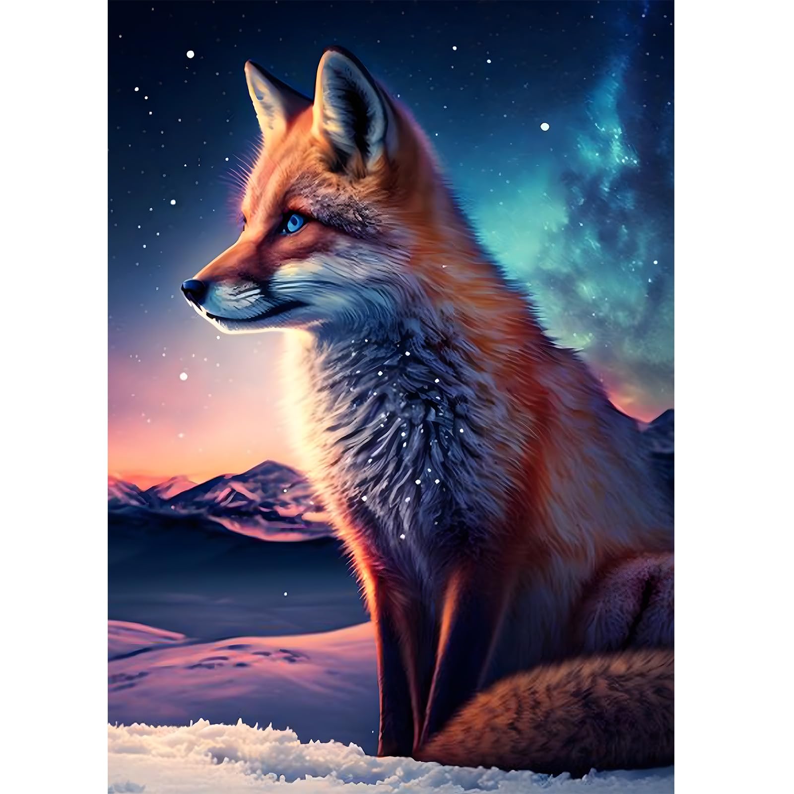 RICUVED Fox Diamond Art Kits, Animal Diamond Art Kits for Adults, Aurora Borealis Diamonds Art Kits 5D Full Round Drill Diamond Art Gem Arts and Crafts for Gift Wall Decor 12x16Inch