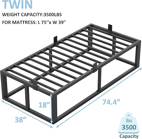 Miniatura 79 de Base de cama Queen de 10 pulgadas con soporte de listones de acero, plataforma de metal de perfil bajo, base de colchón de soporte de colchón, no