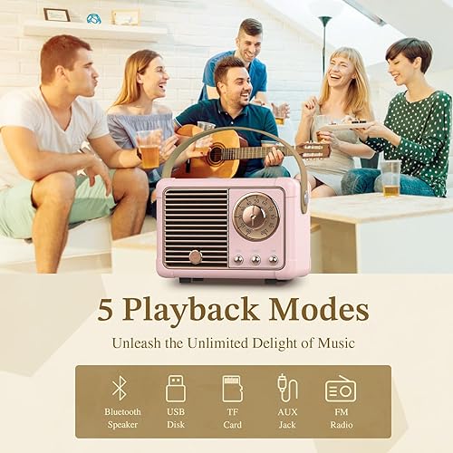 Miniatura 3 de PRUNUS J-999 Altavoz Bluetooth retro portátil, mini altavoz con potente altavoz de 3 W, diafragma de bajos, llamadas manos libres, bolsillo