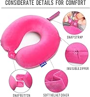 Vista 30 de Fabuday Memory Foam Neck Pillows for Travel - Airplane Pillows for Sleeping with Attachable Snap Strap Soft Washable Cover, Flight Pillow for Pink