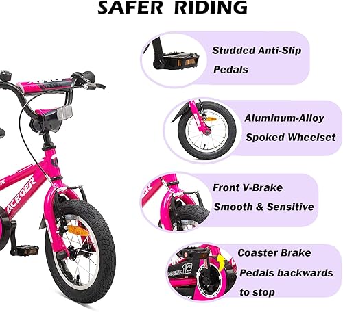 Miniatura 4 de ACEGER Bicicleta para niños de 2 a 10 años, estilo BMX, para niños y niñas de 2 a 10 años, bicicleta para niños de 12, 14 y 16 pulgadas, con ruedas