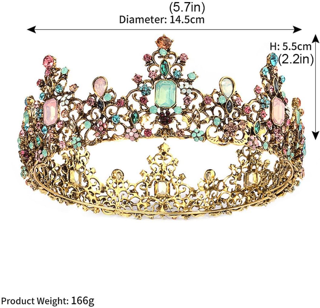 Baroque Vintage Crown Headdress Retro Gold Rhinestone Circlet for Women Wedding Bridal Party Hair Accessory