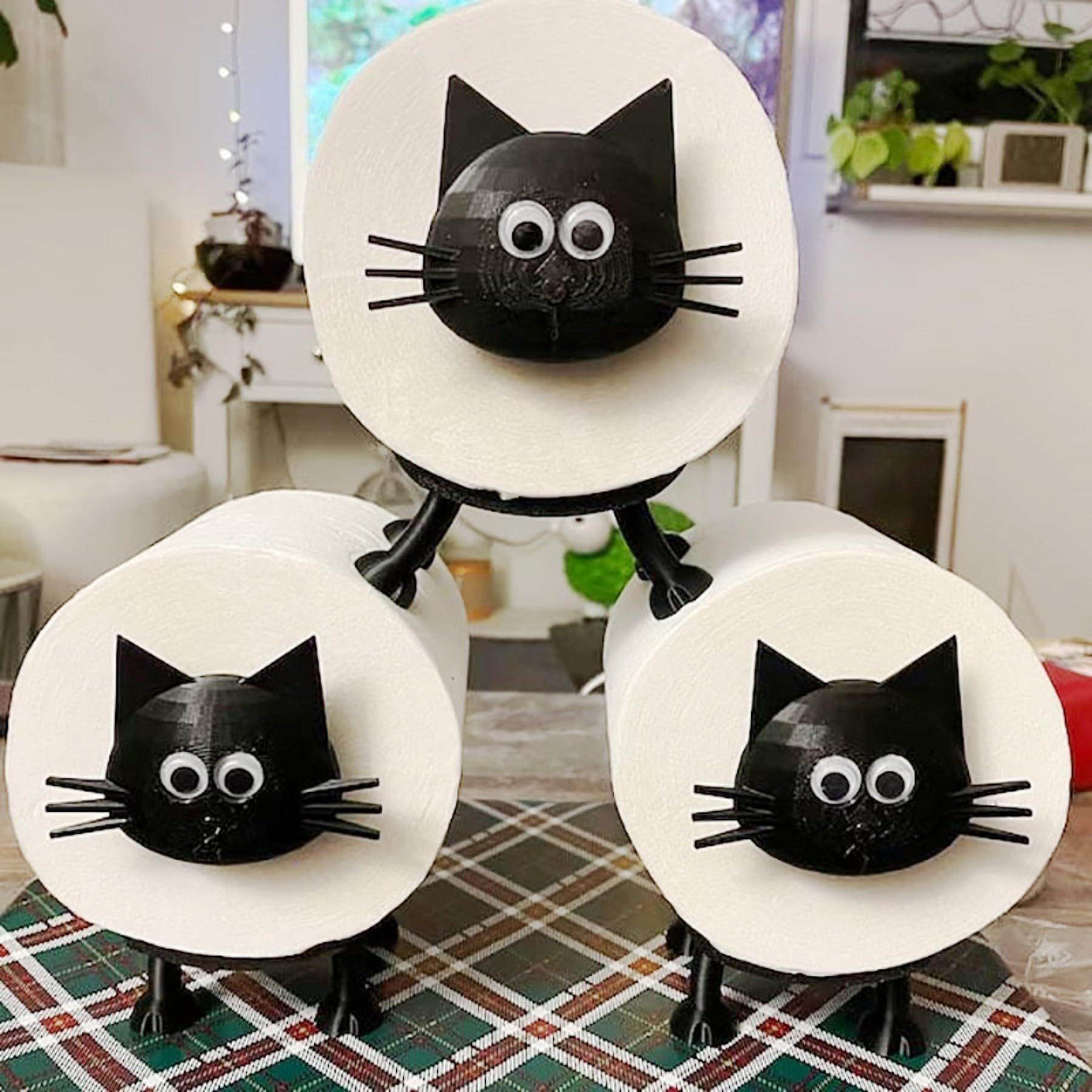 Lustiger Katzen-Toilettenpapierhalter – Freistehend, Schwarze Katze, Aus ABS, Kein Montage Nötig