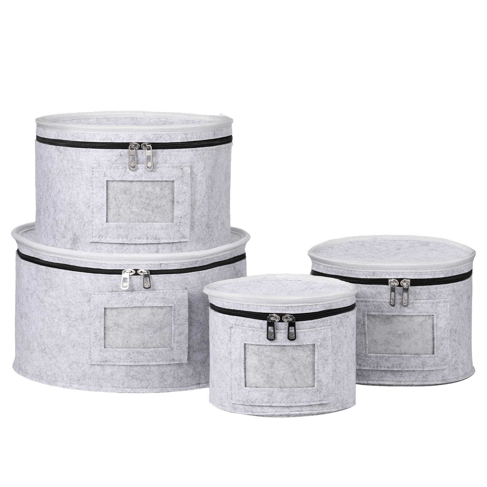 KTCINA 4Pcs Dinner Plate Storage Box Felt Quilted Dish Container Dinnerware Plate Organizer with 48Pcs Dividers Portable China Storage Container for Plates Bowls Transport Moving (4Pcs Grey)