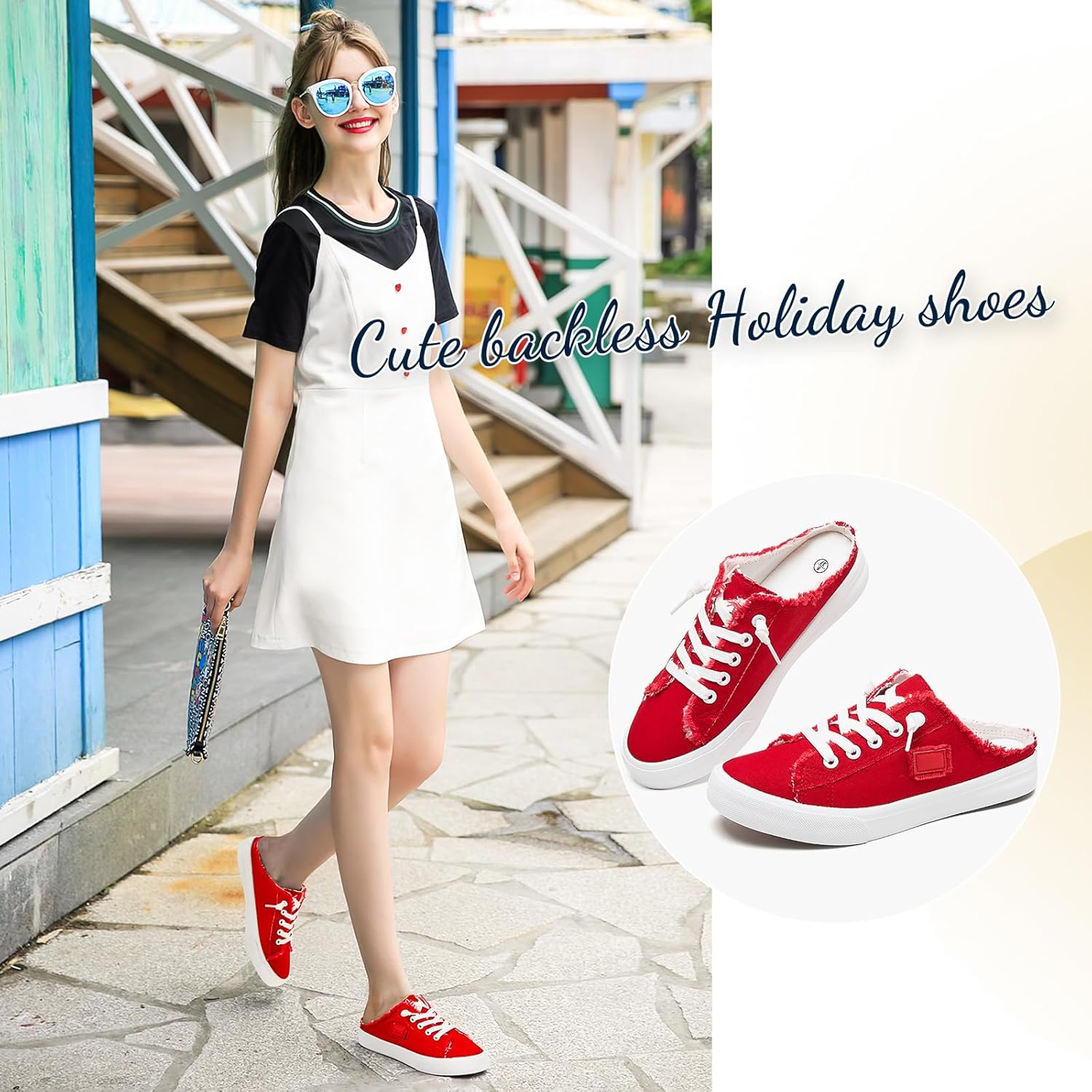 BENPAO Women's Slip on Sneakers Canvas Slip ons Shoes Fashion Comfortable Mules Womens Non Slip Loafers Casual Backless Shoes - Image 6