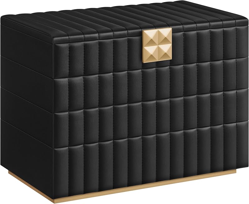 SONGMICS HOME Joyero apilable de 4 niveles con espejo | Superficie de PU con costuras, efecto flotante, 6,7 x 11 x 8 pulgadas, idea de regalo, tinta negra, colección ANAH UJBC181B01