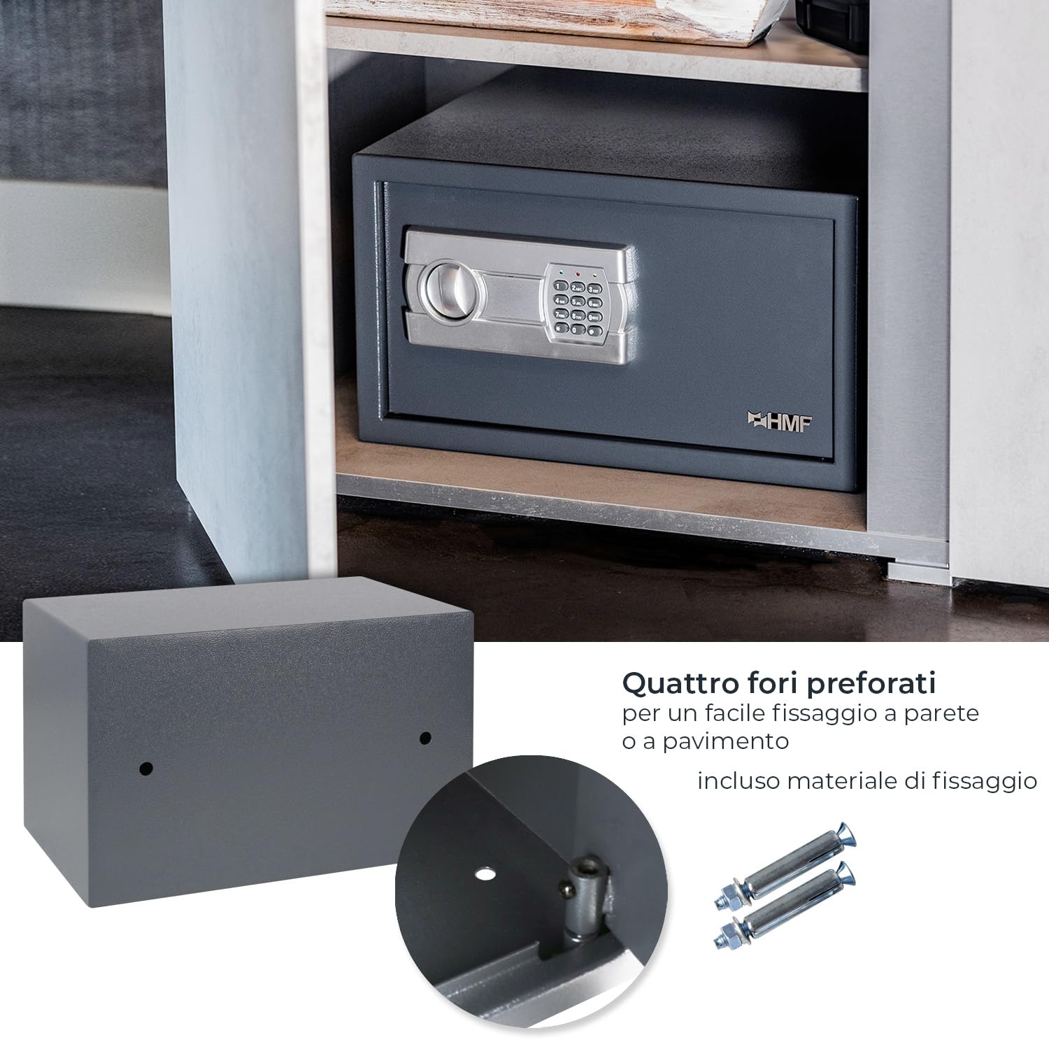 HMF Safe cassaforte per casa, hotel o ufficio, cassaforte da mobile con serratura a combinazione per documenti DIN A5 | 31 x 20 x 20 cm | Antracite
