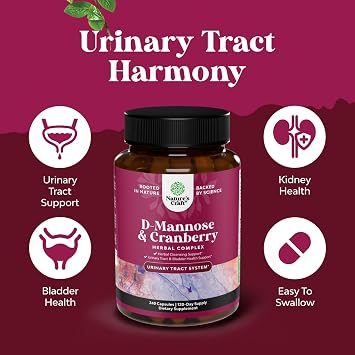 D Mannose with Cranberry Supplement - D Mannose 1000mg per Serving Capsules for Kidney Defense Support & Cleanse and Urinary Tract Health for Women & Men - Adults Bladder Health Supplement - 240 Count