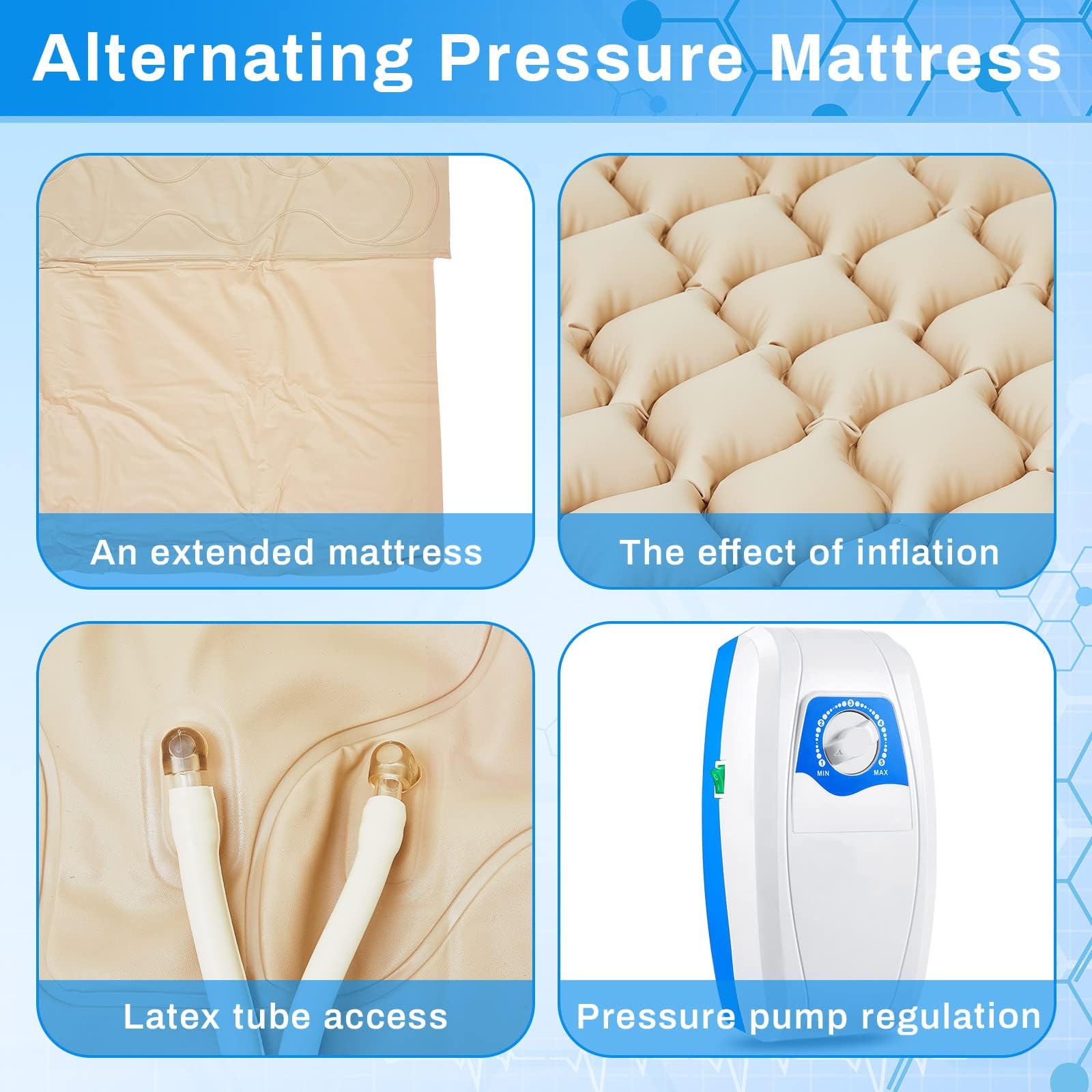 Almohadilla ColchóN PresióN Aire Alterna con Bomba Silenciosa, Soporte hasta 297 Libras, Almohadilla CojíN Impermeable para Aliviar PresióN úLceras, ColchóN PresióN Aire Ajustable,Beige