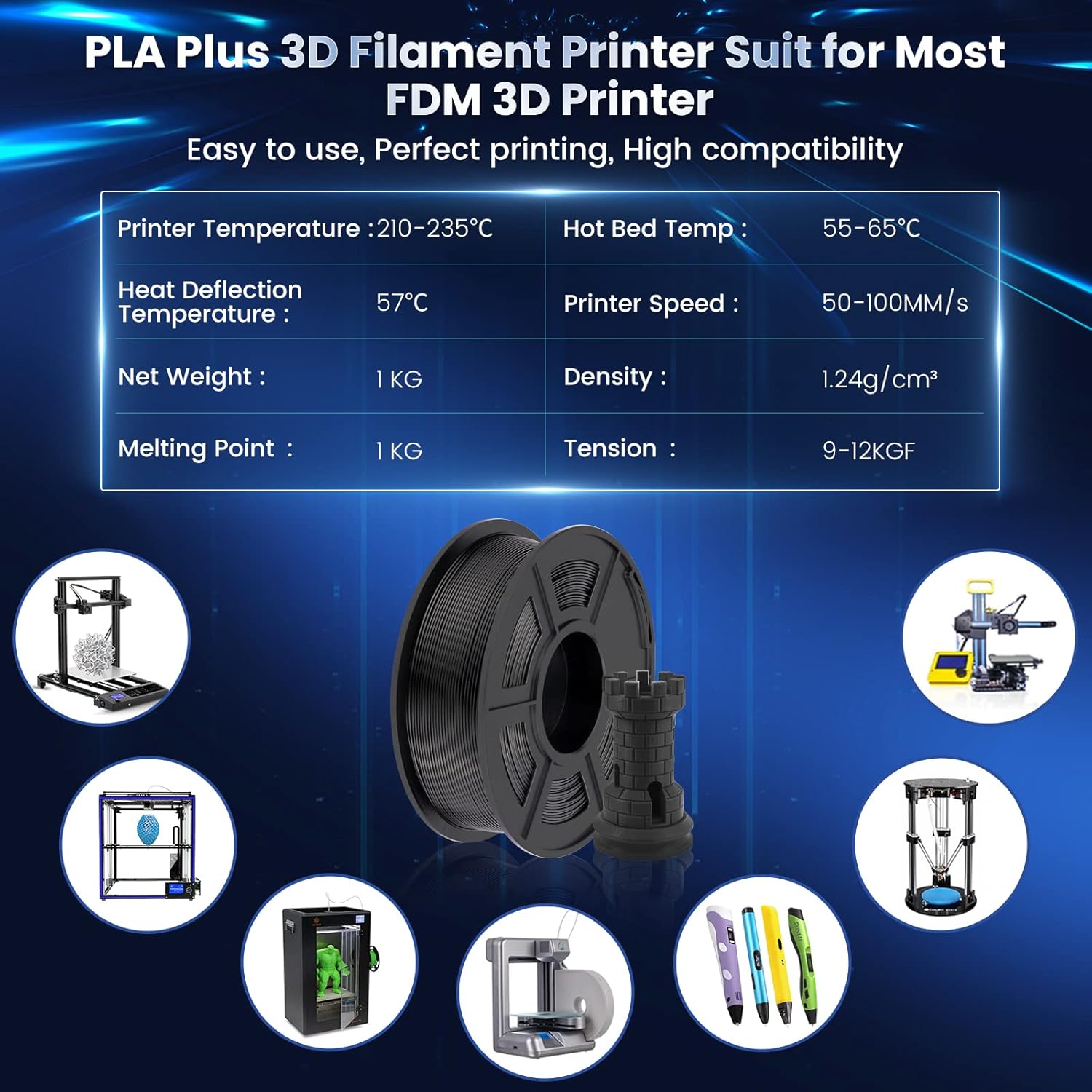 SUNLU 3D Printer Filament PLA Plus 1.75mm 2KG, SUNLU Neatly Wound PLA Filament 1.75mm PRO, PLA+ Filament for Most FDM 3D Printer, Dimensional Accuracy +/- 0.02 mm, 1 kg Spool, 2 Packs, Black+Black