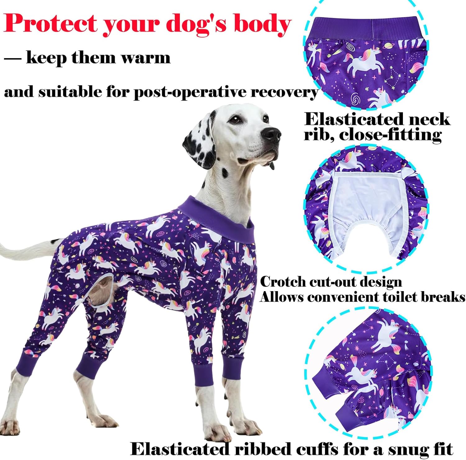 Dog Recovery Surgical Suit Male Female After Spayed, Dog Pajamas for Large Sized Breed, Dog Onesies, Unicorn, XXXL
