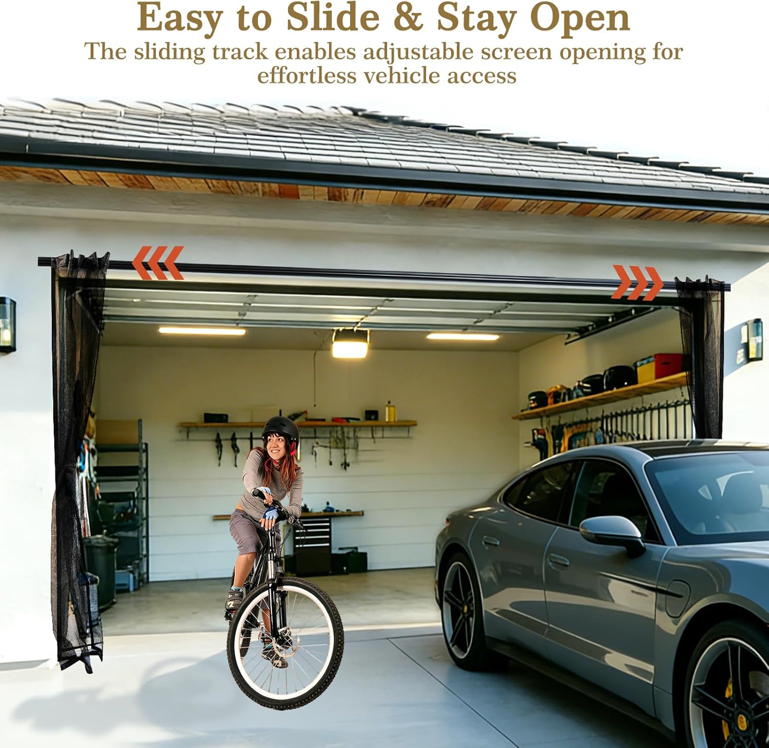 16x7 FT Garage Screen Door Retractable, Magnetic Fiberglass Garage Screen with Track, Sliding Mesh Screen Net for 2 Car Garage, Patio & Balcony, Keep Bugs Out, Easy Install