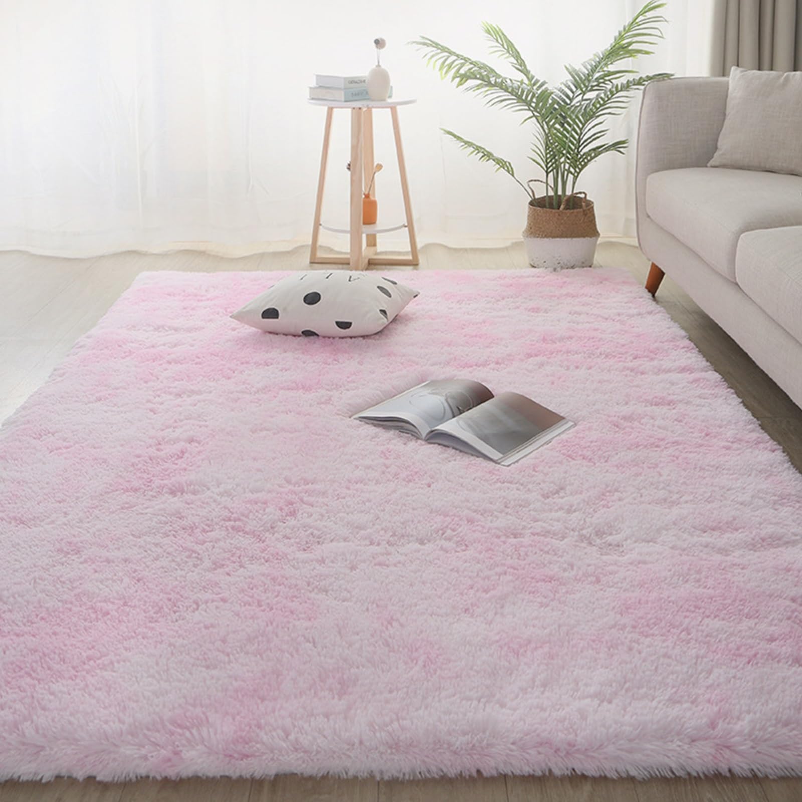 Tapis moelleux rose 265x290 cm pour salon et chambre moderne