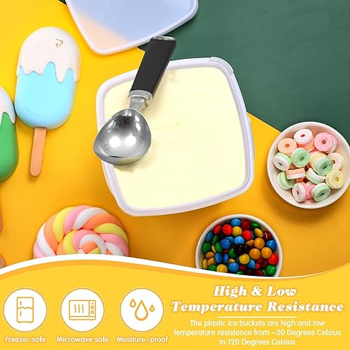 Miniatura 4 de Mifoci Paquete de 24 recipientes cuadrados de 33.8 onzas  1 litro con tapas, cubeta hermética para helados con asa, reutilizable, para congelador,