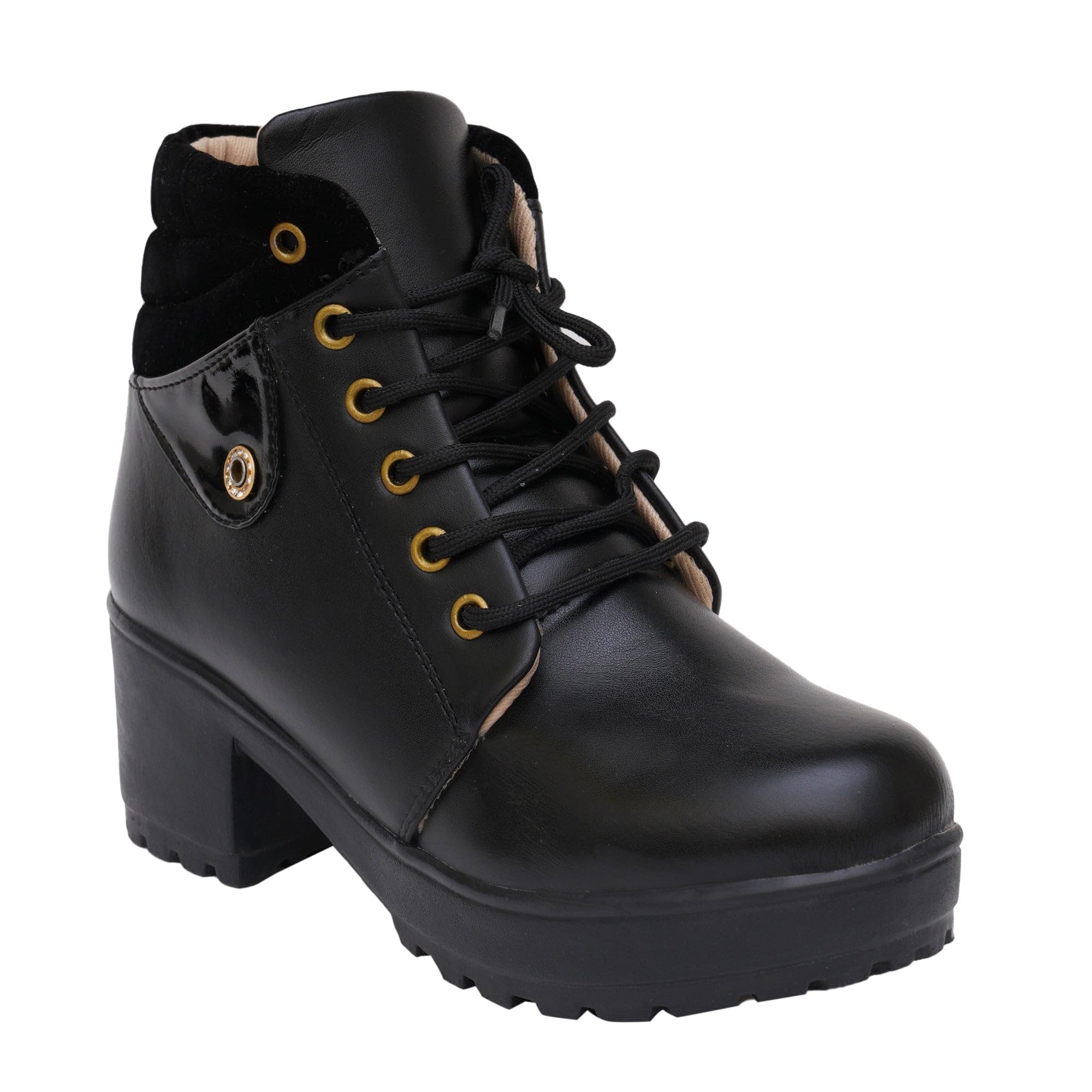 XE Looks 100% Vegan Leather Women's Black Ankle Boots | Stylish Lace-Up Design with Heel | Durable Leather Upper & Cozy Lining | Comfortable Boots For Girls & Women 3